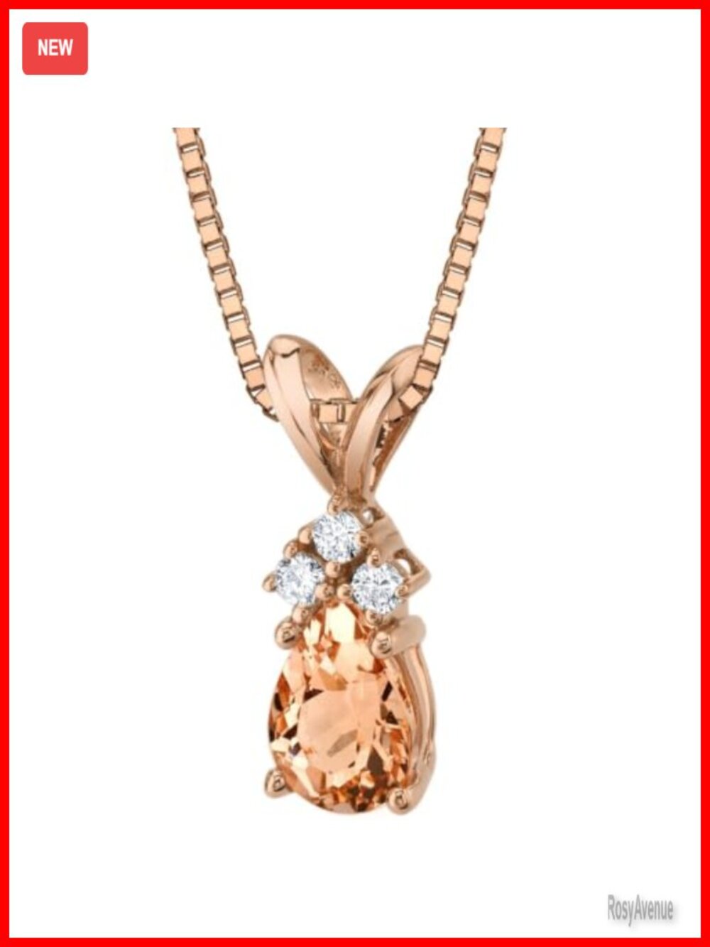 PEORA 14K Rose Gold Natural Morganite Pendant Necklace Pear 7x5mm Diamond